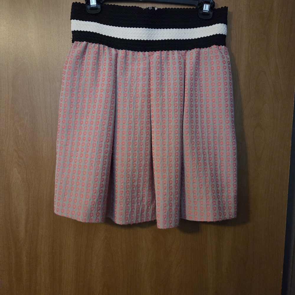 MAEVE By ANTHROPOLOGIE Pink Mini Skirt with Black and White Waistband Size Small